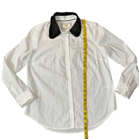 Anthropologie Maeve White Shirt with Black Sequin Collar - Picture 6 of 9